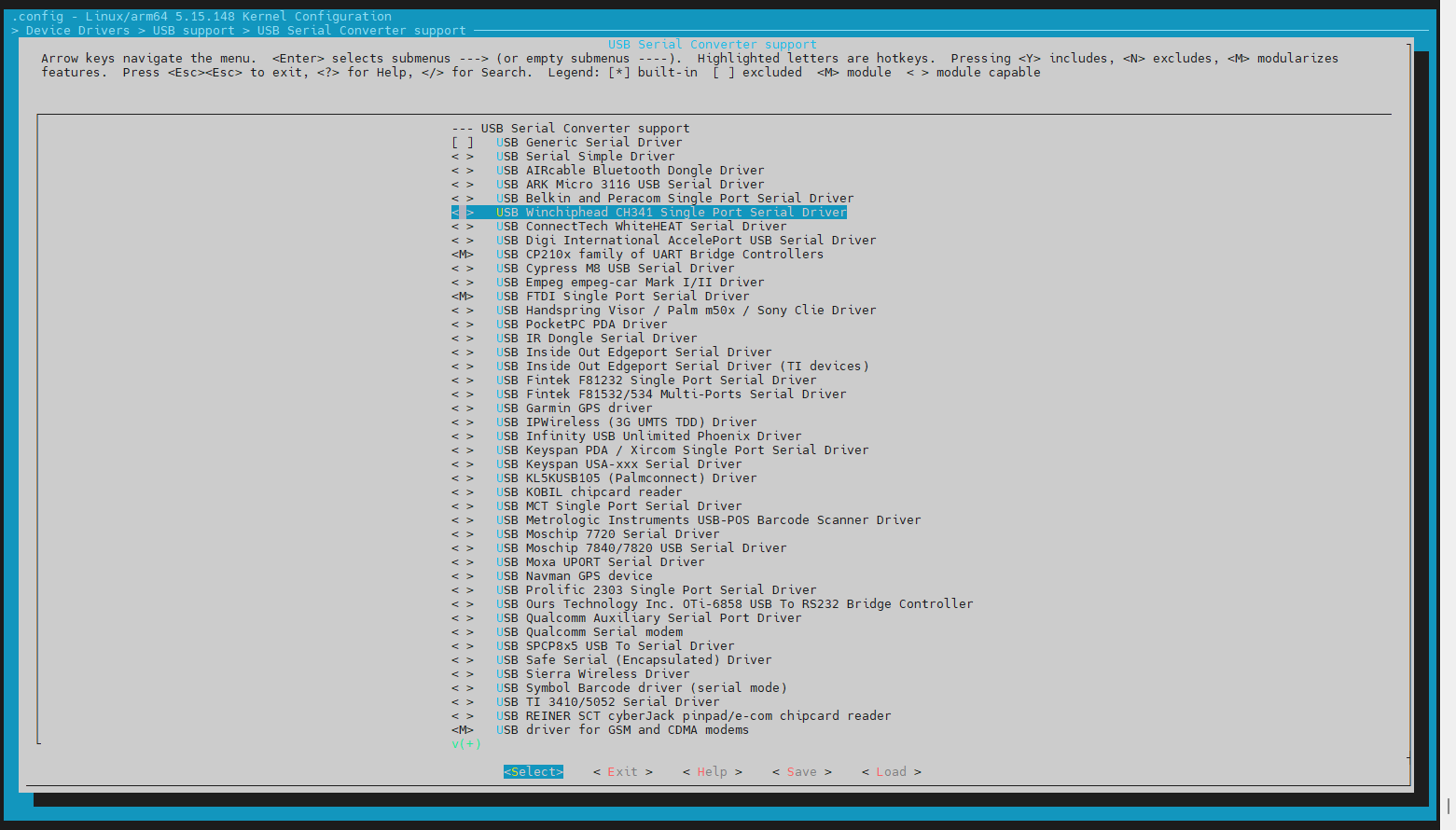 Configure kernel UI for ch341 module